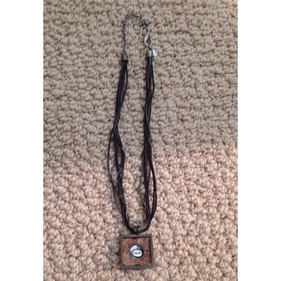 CHICO'S Metal Geometric Pendant Necklace Multi Strand Cord - Picture 5 of 9